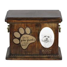 Dandie Dinmont Terrier - Urn for dog ashes with ceramic plate and description picture