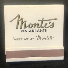 Monte's Restaurants Chicago Vintage Full Matchbook c1960's-73 Scarce picture