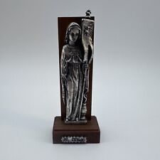 Vintage Italian St. Odilia 5.75” Pewter Statue on Wood Base with “Italy” Sticker picture