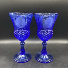 Two Vintage Avon Fostoria Cobalt Blue Goblets George Washington 1976 picture
