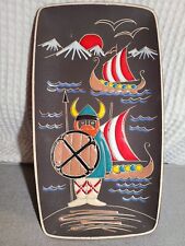 Vintage Norwegian Ceramic Viking Motif Wall Plaque Signed AMF picture