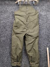 Vintage WW2 40s US Navy Deck Bibs Overall Men 46x30 Green Military Wool Pants picture