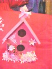 VINTAGE WHIMSICALWOODEN BIRDHOUSE CUTE SILK FLOWERS ADORNING THE FRONT picture