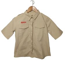 BSA Boy Scouts Shirt Girls XL Beige Patches Uniform Short Sleeve picture