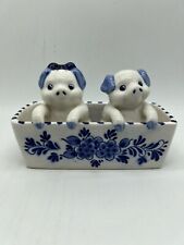 Delft Blue Salt and Pepper Shakers Hand Painted Salt Pepper Pigs in Trough picture