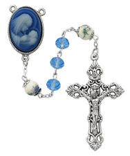 Mother And Child Cameo Center Silver OX Crucifix 7mm Blue Sun-Cut Crystal Bead picture