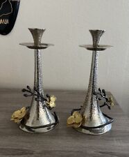 Michael Aram Candle Holders Tapers Gold Orchids Hammered Nickel Candlesticks picture