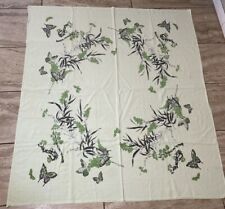 Vintage MCM Butterfly Light Green Cloth Tablecloth 48x42 Inches. picture