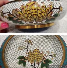 Vintage Chinese Japanese Cloisonné Enamel Brass Bowl Flowers 6.75