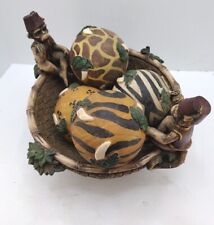 2003 Resin Pottery Monkey Figurines sitting on Bowl,  animal print resin balls picture