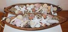 2 Ocean Beach Assorted Seashells in Hand Carved Wood Boats Nautical Tiki Decor picture