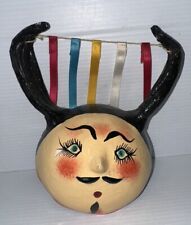 MEXICAN Coconut Shell Folk Art Mask: DEVIL Hand-Painted Vintage /String Holder? picture