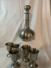 Leonard English Pewter Decanter With Five Footed Shot Glasses picture