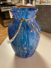Hand-painted Glass Vase With Epoxy Resin Finish Shades Of Blue/White 7.25 X 5” picture