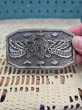Vtg 1975 Harley Davidson “Flying Winged Skull” Belt Buckle Rare Brass #602 picture