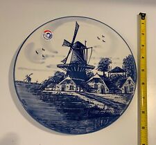 NOS Vintage Delft Hand Painted Blue & White Display Plate Windmill Holland picture
