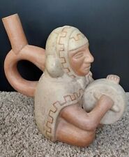 Vintage Moche Peruvian Handmade Reproduction Clay Pottery Portrait Drummer picture