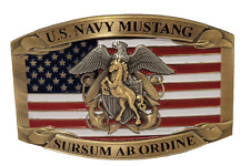 US Navy Mustang Officer Belt Buckle - Brass - Sursum Ab Ordine - 3D Horse Crest picture
