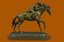 JOCKEY RIDING HORSE ORIGINAL BRONZE STATUE FIGURE FIGURIN MARBLE BASE SCULPTURE picture
