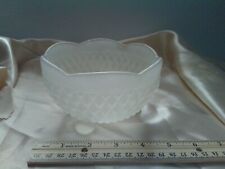 Vintage Indiana White Satin Glass Diamond Point Scalloped 3 Footed Candy Dish picture