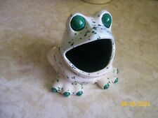 Vintage Ceramic FROG Scouring Pad Holder  SPECKLED GREEN/WHITE Widemouth MCM picture
