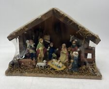 Vintage Christmas Nativity Set 11 Static Piece Ceramic Wood Creche Stable Manger picture