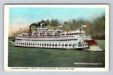 Burlington IA-Iowa, Excursion Steamer, Antique, Vintage Postcard picture
