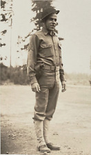 RARE EARLY WW2 U.S. ARMY SERGEANT with HELMET & REVOLVER PISTOL - PHOTO c1939 picture