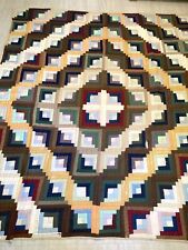 Amish Made Diagonals Solids Log Cabin Quilt Handmade 81X99 Double picture
