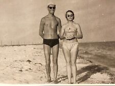 1950s Shirtless Handsome Man Bulge Trunks and Woman Gay int Vintage Photo picture