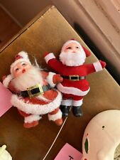 2 Tiny Vintage Flocked Mini 2 Inch Santa Claus picture
