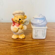 Chef Bear & Oven Stove Salt & Pepper Shakers Cooking Baking Pot Vintage picture