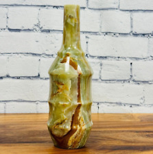 Banded Green Onyx Vase, Beautiful Flower Vase, Crystal Center Piece, 12