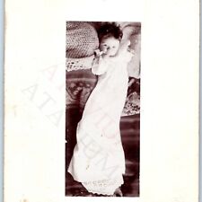 c1880s Cute Baby w/ Extremely Long Dress Cabinet Card Real Photo Bright Eyes B22 picture