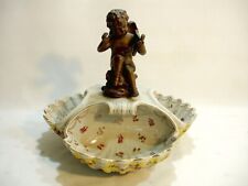 Vintage Porcelain Snack Tray / Card Tray + Angel Cherub Sculpture in Bronze picture
