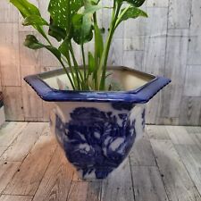 Vtg. Antique? Flow Blue Staffordshire Ironstone Planter Roses As Is Hexagon 7