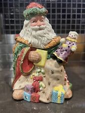 Christmas Cookie Jar Santa Claus w/ Toy Doll & Gift - Ceramic Unmarked Jar picture
