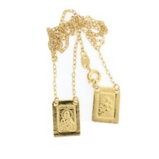 Gold Plated Engraved Square Scapular Medals Necklace  Virgen Mary Heart of Jesus picture
