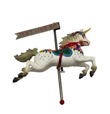 Vintage 1990s Christmas Unicorn Figurine Peace Love Joy Carousel Horse picture
