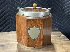 Stunning Victorian English Oak Biscuit Barrel Tobacco Jar Porcelain Liner EPNS picture