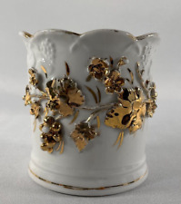 Antique White Shaving Mug With Applied Flowers Gold Trimmed picture