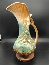McCoy Pottery Floral Brown & Turquoise Pitcher Vase, handcrafted vintage design picture