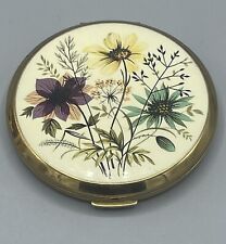 VTG Stratton Compact Made In England Floral Enamel Mirrored Powder Box No Puff picture