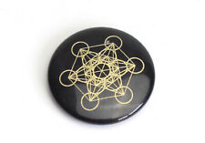 Small Size Ultrathin Natural Chakra Round Palm Stones Engraved Metatron's Cube picture