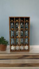 VTG 1970s Wall Hanging Wooden Spice Rack MCM 4x4 16 Mushroom Shaped Glass Jars picture