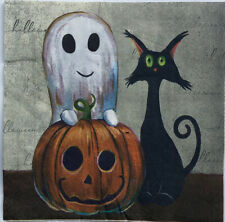 two Individual Ghost Black Cat Halloween Pumpkin Luncheon decoupage Paper napkin picture