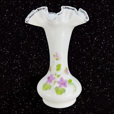 1960s Fenton Silver Crest Tall Vase Hand Painted Purple Flowers Unmarked Vintage picture