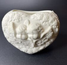 Heart Vase Cherub Angels Figural Ornate Roses Delicate White Porcelain Bisque picture