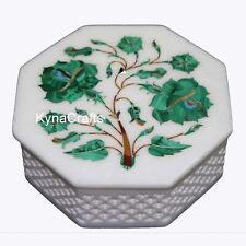 Inlaid with Malachite Stone Candy Box White Marble Jewelry Box from Heritage Art picture