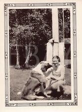1930s Original Photo Woman With Her St. Bernard Dog Portrait 1A5 picture